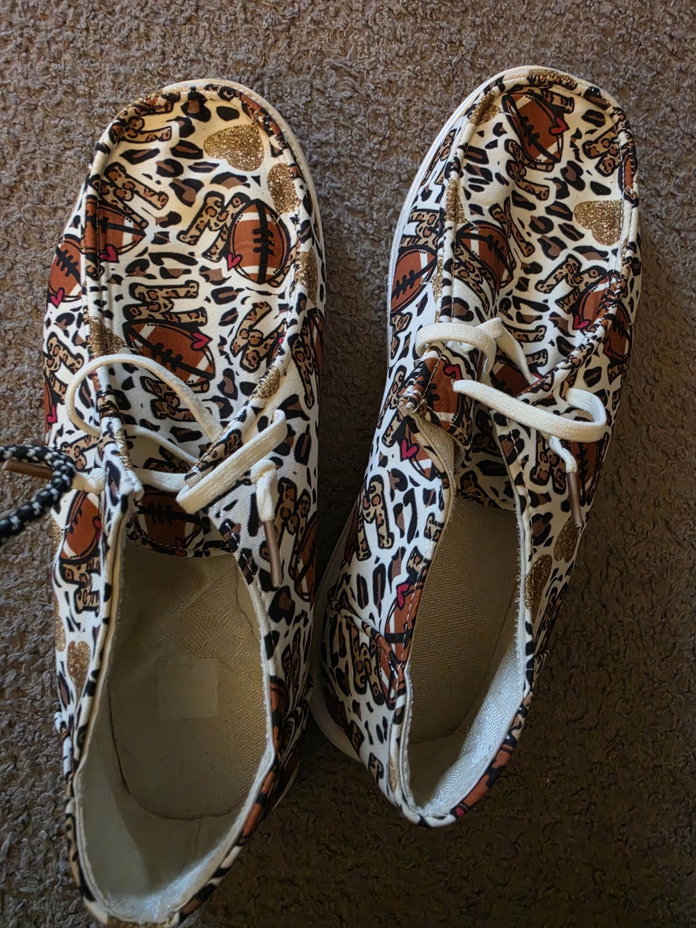 Women's Leopard & Football Print Canvas Lace-Up Sneakers - White/Brown